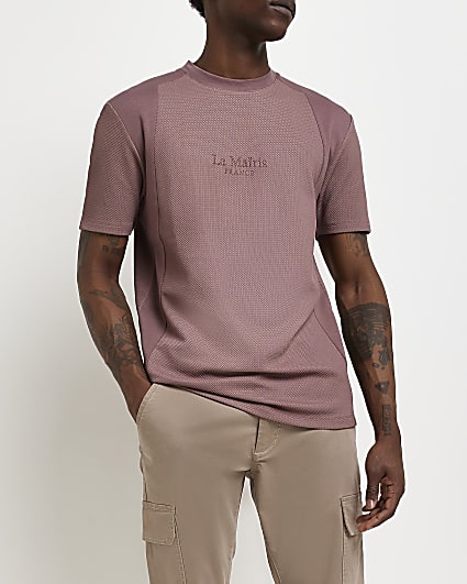 Purple Slim fit textured t-shirt