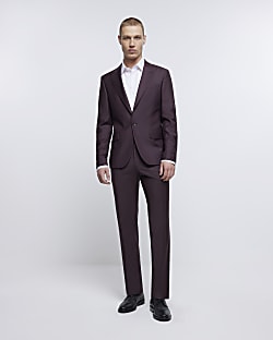 Purple slim fit wool premium suit trousers