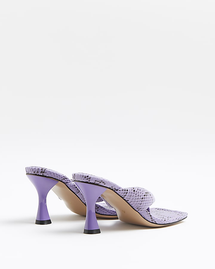 Purple snake print heeled mules