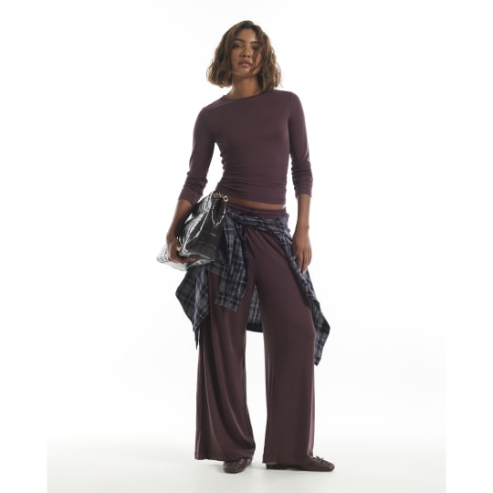 River Island Purple Soft Touch Wide Leg Trousers