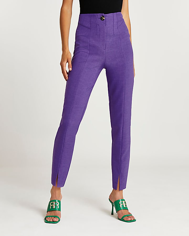 Purple split front cigarette trousers