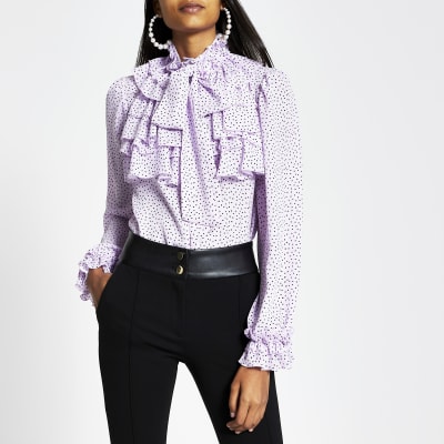 purple ruffle blouse