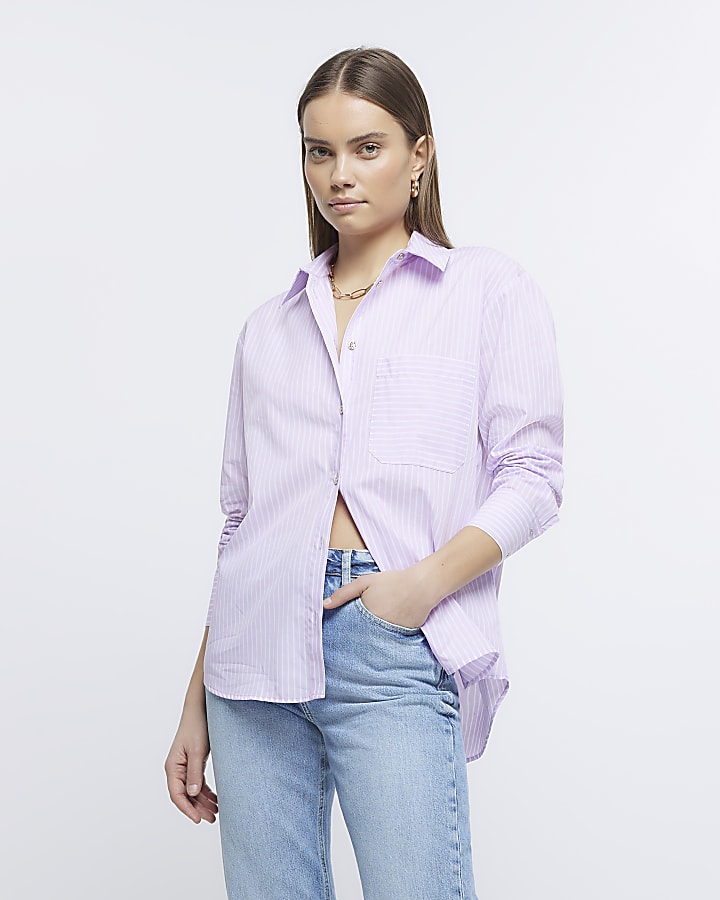 Purple stripe oversized long sleeve shirt