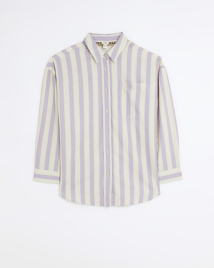 Purple stripe shirt with linen blend