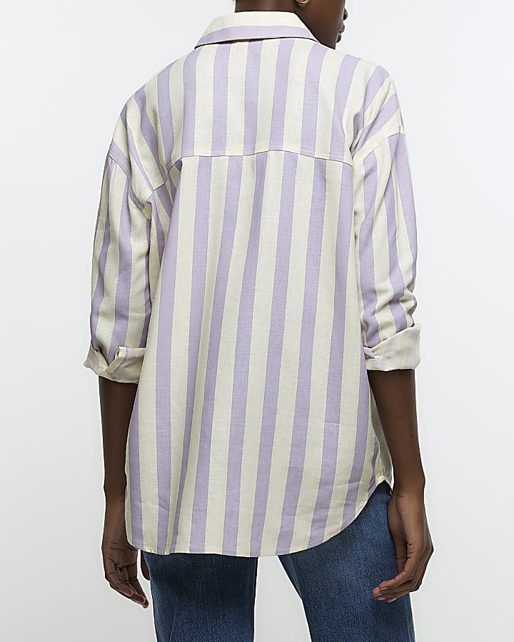 Purple stripe shirt with linen blend