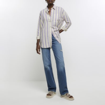 Purple stripe shirt with linen blend
