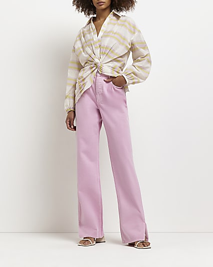 Purple stripe twist front blouse