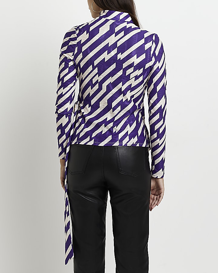 Purple striped asymmetric blouse