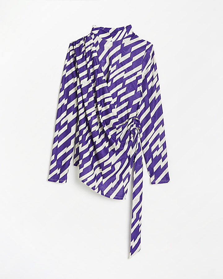 Purple striped asymmetric blouse