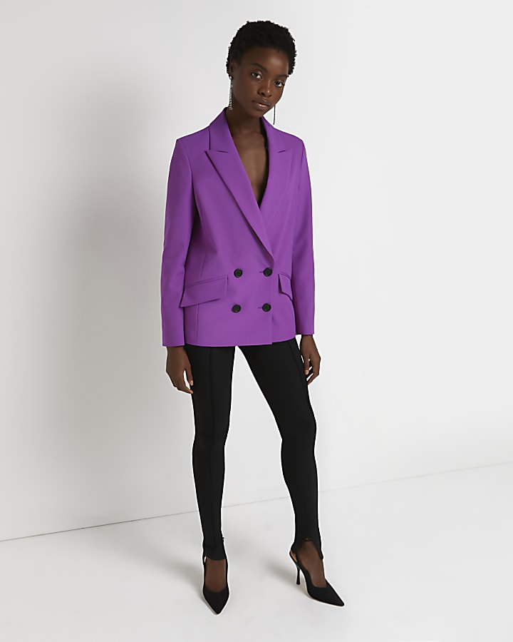 Purple structured double breasted blazer