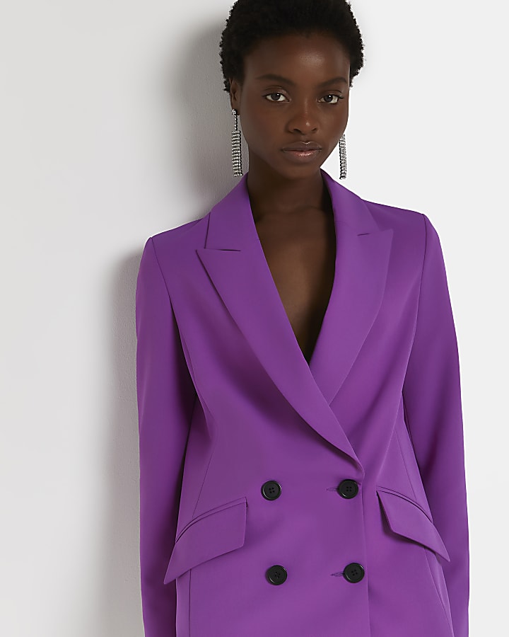 Purple structured double breasted blazer