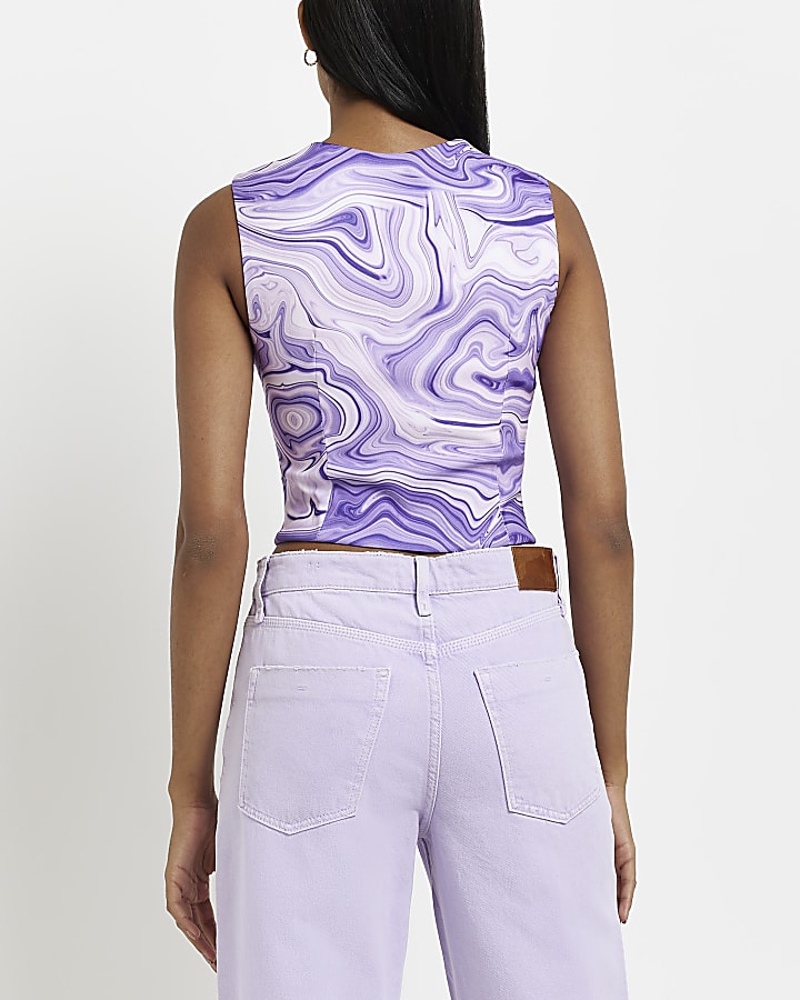 Purple swirl print corset cropped top