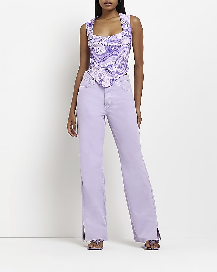 Purple swirl print corset cropped top
