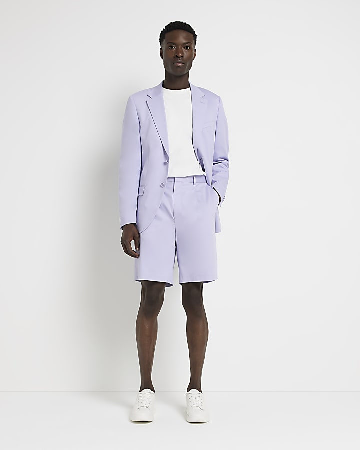 Purple Tapered fit Suit Shorts
