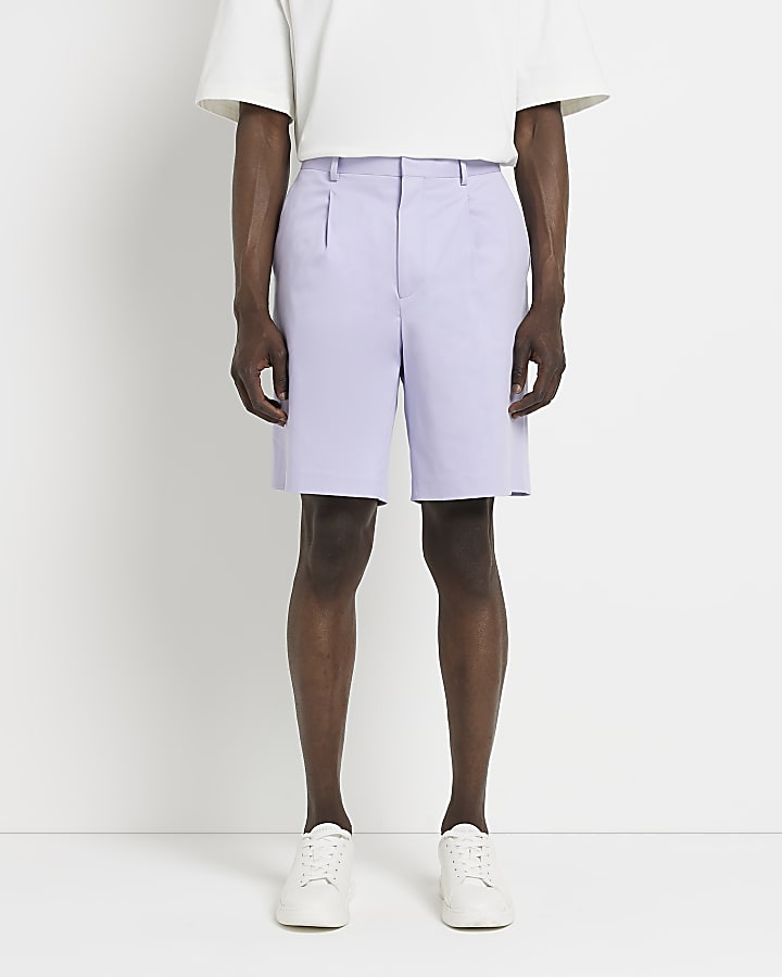Purple Tapered fit unlined Suit Shorts