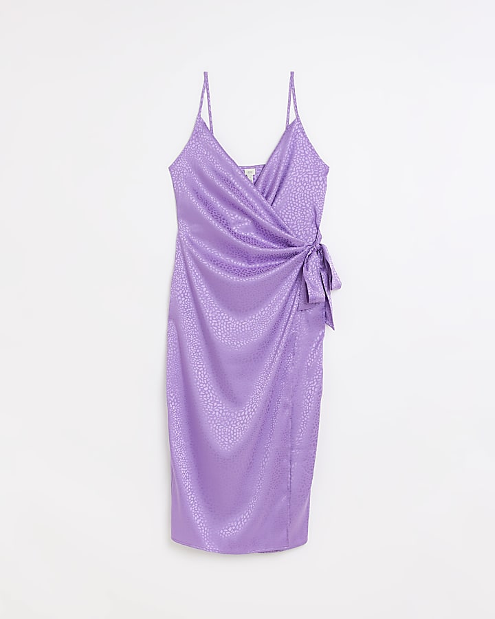 Purple textured wrap midi dress