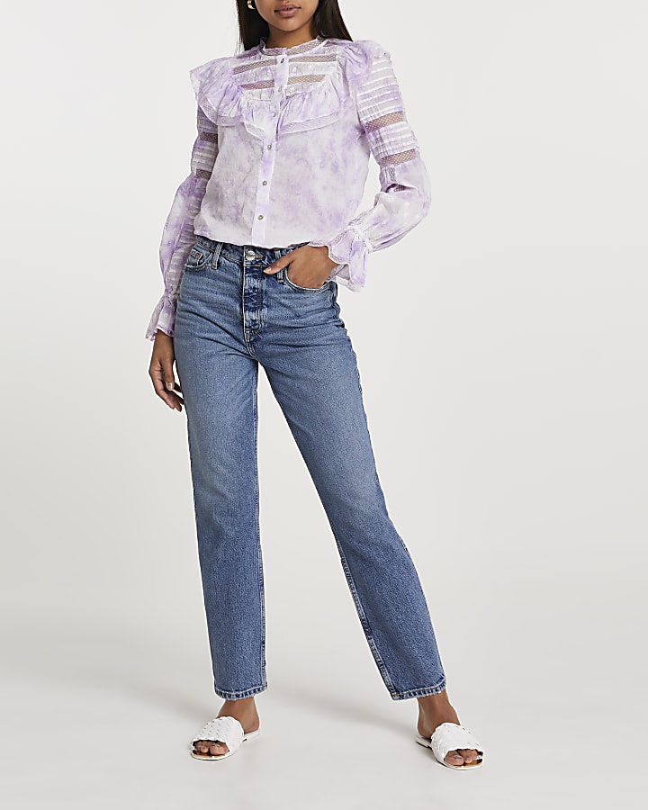Purple tie dye long sleeve blouse top