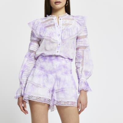 Purple tie dye ruffle shorts