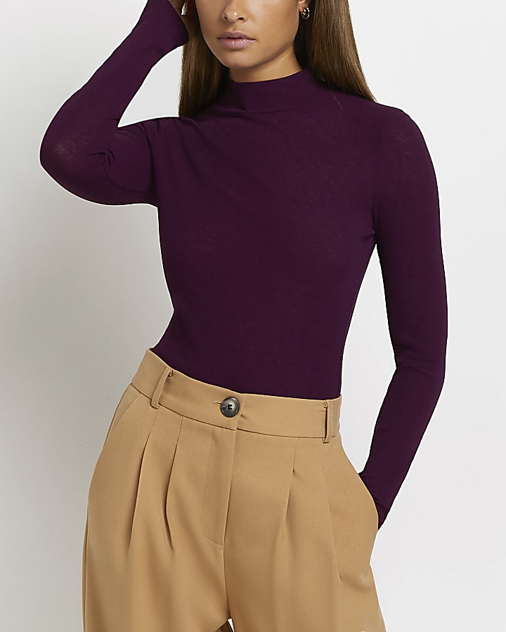 Purple turtle neck fitted top