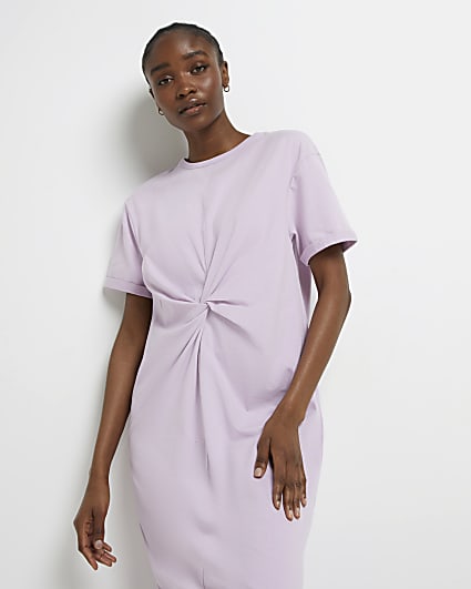 Purple twist front t-shirt midi dress