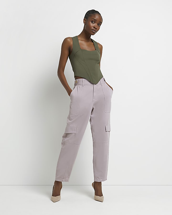 Purple utility tapered trousers