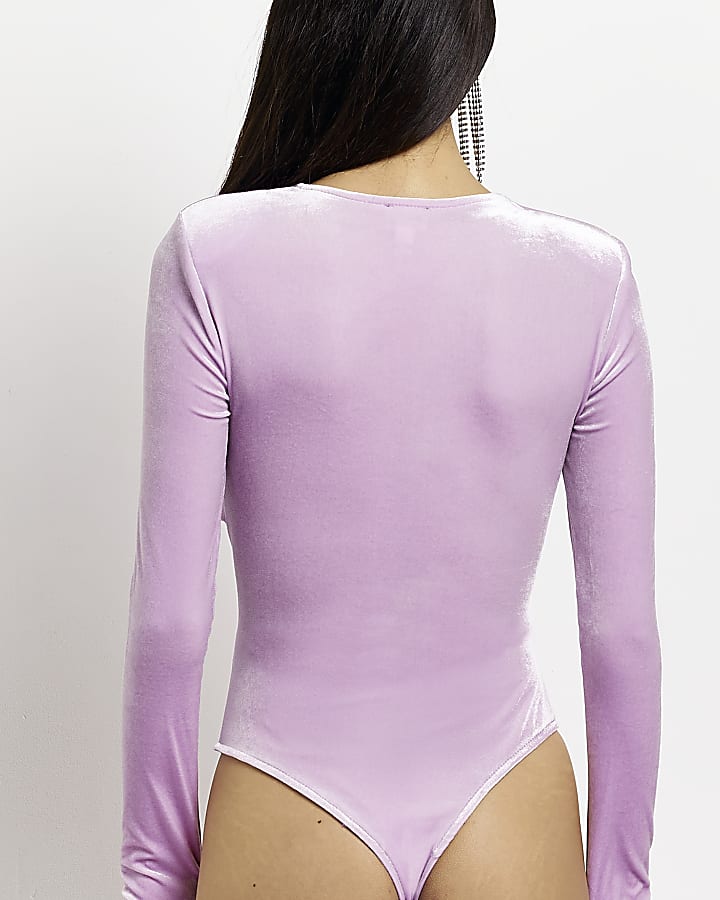 Purple velvet cut out long sleeve bodysuit