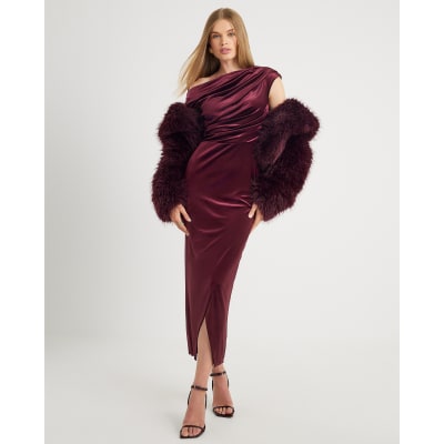 Purple Velvet Drape Midi Dress