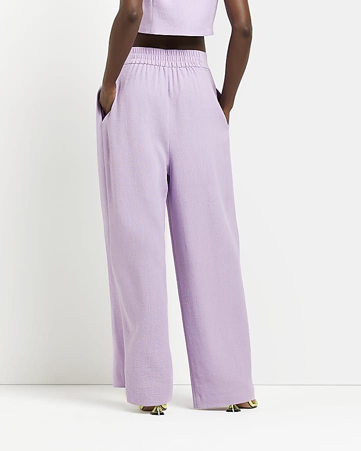 Purple wide leg pleated trousers | River Island