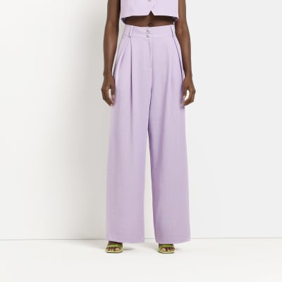 Purple wide leg pleated trousers | River Island