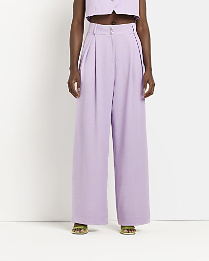 Purple wide leg pleated trousers