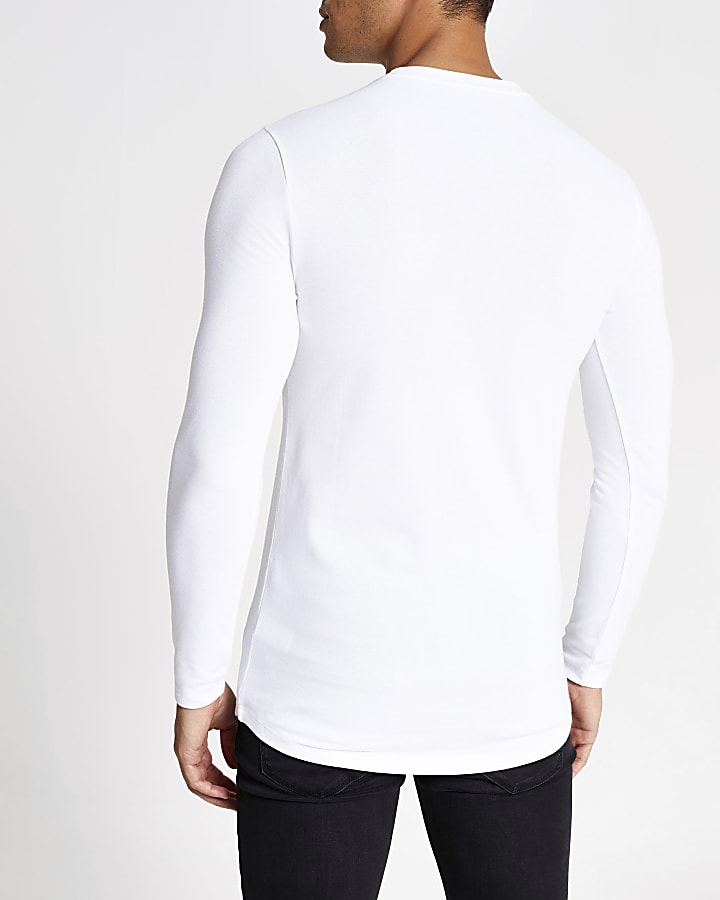 R96 white long sleeve muscle fit t-shirt