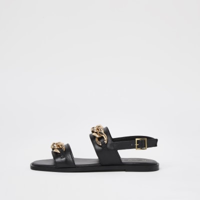 black double strap flat sandals