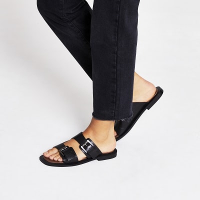 leather double buckle sandals