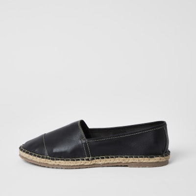black leather espadrille sandals