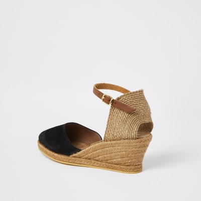 Ravel black leather espadrille wedges