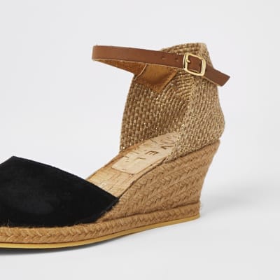 Ravel black leather espadrille wedges
