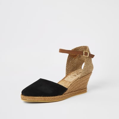 Ravel black leather espadrille wedges