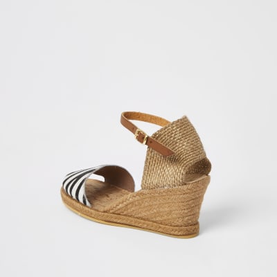 Ravel black zebra print open toe wedge sandal