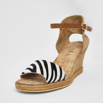 Ravel black zebra print open toe wedge sandal
