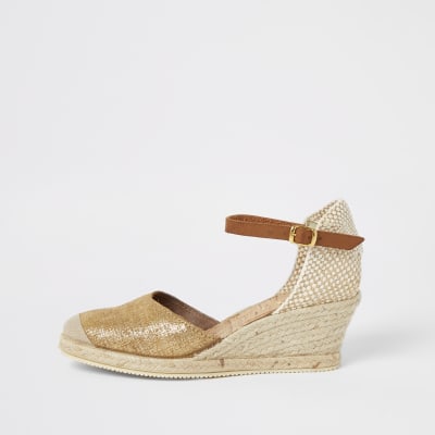 Ravel gold espadrille wedges | River Island