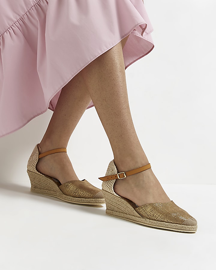 Ravel gold wedge espadrille sandals