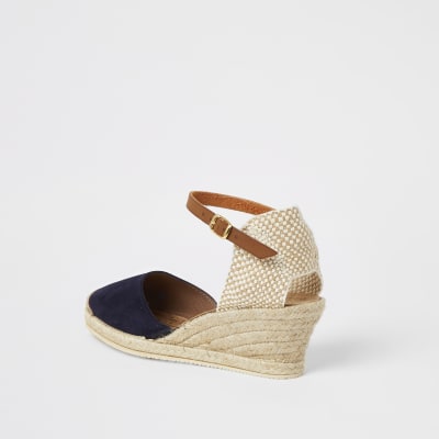 Ravel navy print espadrille wedges