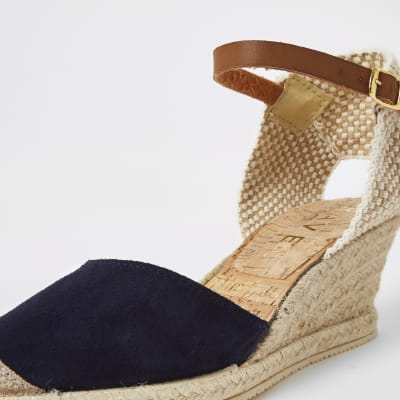 Ravel navy print espadrille wedges