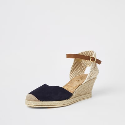 Ravel navy print espadrille wedges