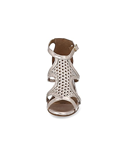 360 degree animation of product Ravel rose gold leather caged sandals frame-21