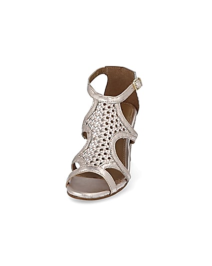 360 degree animation of product Ravel rose gold leather caged sandals frame-22