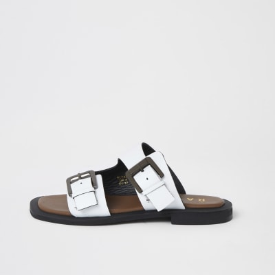 white double buckle sandals