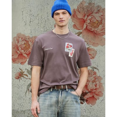 Real Hackney Dave Purple Floral T-shirt
