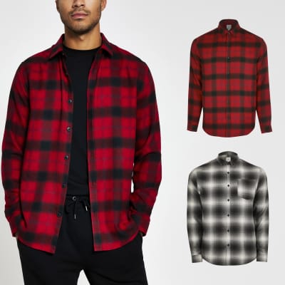 Red 2 pack long sleeve check shirts | River Island