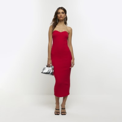 Red bandeau sales midi dress